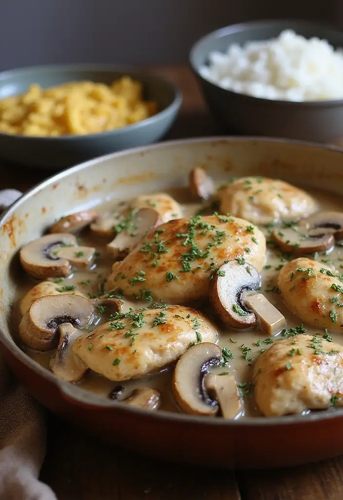 10 Straightforward Chicken Recipes for Busy Weeknights - 2. Creamy Mushroom Chicken Skillet