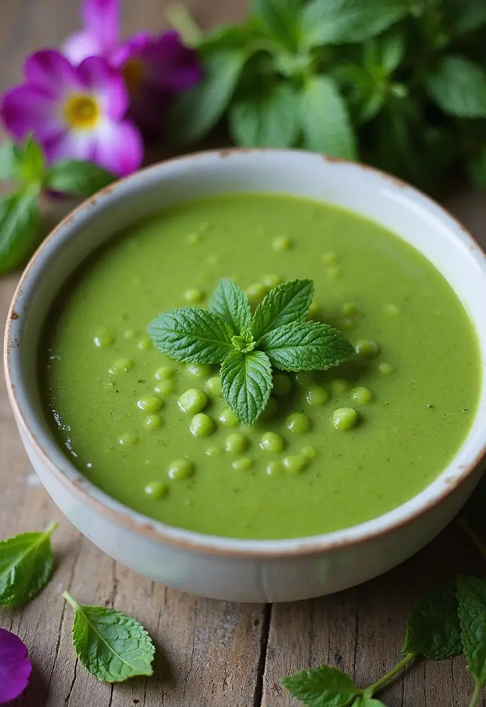 Bright Spring Soup Recipes: Fresh Herb and Veggie Blends - 1. Pea and Mint Soup with Edible Flowers