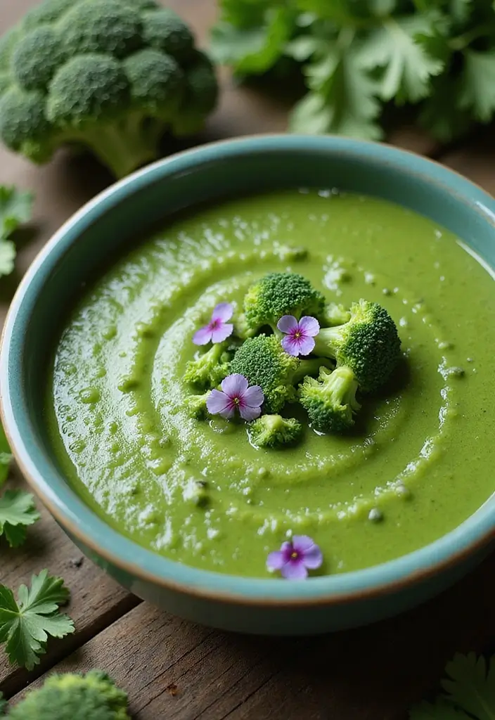 Bright Spring Soup Recipes: Fresh Herb and Veggie Blends - 8. Broccoli and Cilantro Soup with Edible Borage