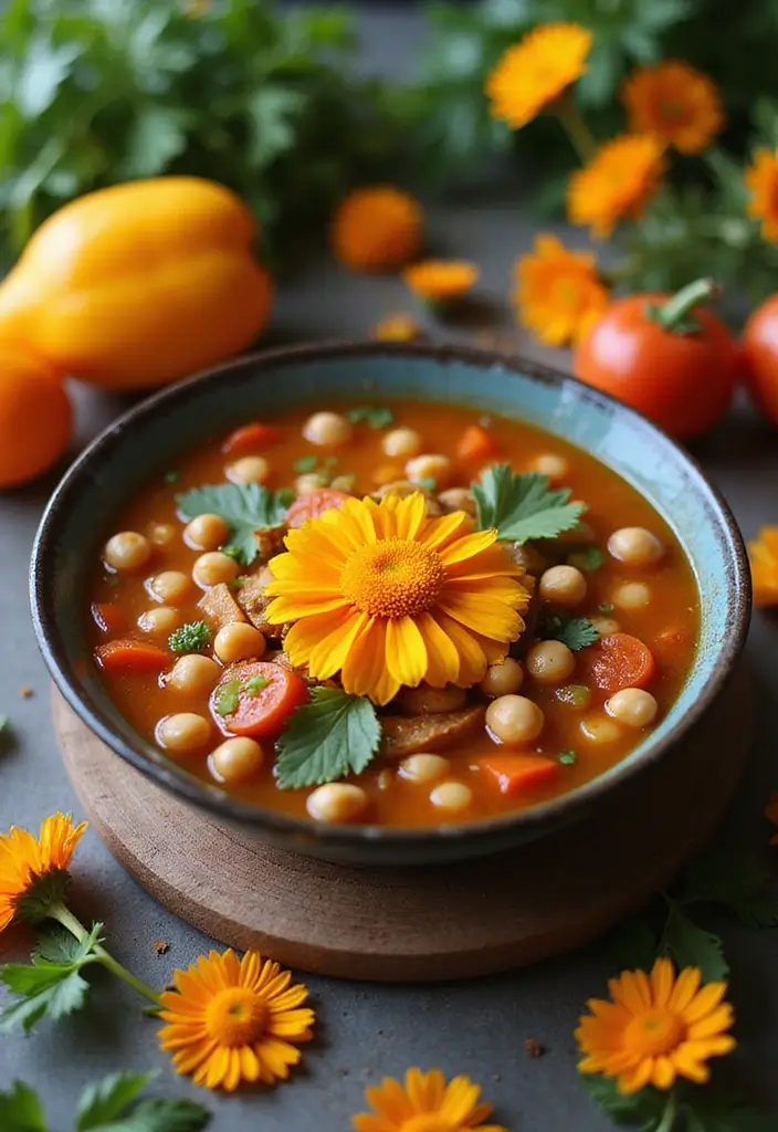 Bright Spring Soup Recipes: Fresh Herb and Veggie Blends - 9. Chickpea and Vegetable Soup with Calendula