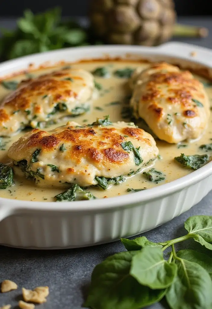 Bubbling Chicken Casserole Recipes: Family Bake Night Ideas - 8. Spinach Artichoke Chicken Casserole