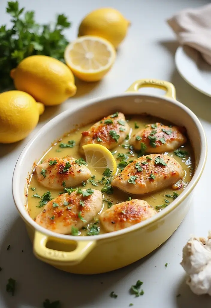 Bubbling Chicken Casserole Recipes: Family Bake Night Ideas - 9. Lemon Garlic Chicken Casserole