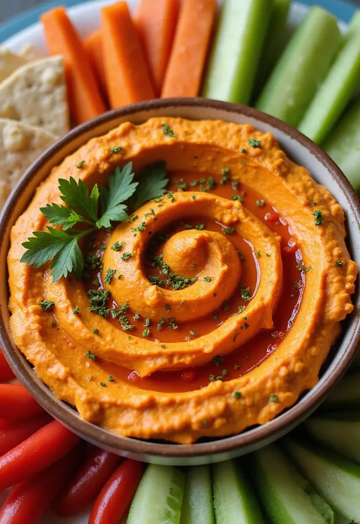 Cheesy Cheese Dip Recipes: Perfect for Parties and Game Days - 5. Roasted Red Pepper Hummus Dip