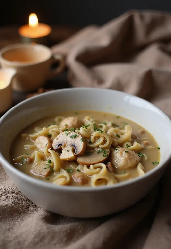 Classic Chicken Noodle Soup Recipes: Soothing Remedies for Any Day - 6. Creamy Chicken and Mushroom Noodle Soup