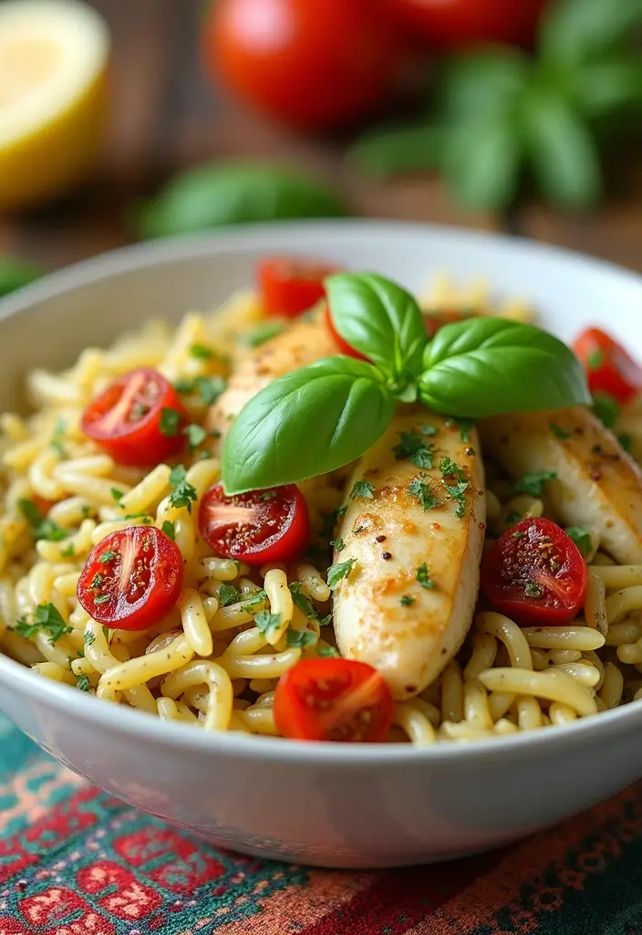 Comforting Chicken Orzo Recipes: Pasta Soups and Casseroles - 10. Chicken Orzo with Pesto and Sun-Dried Tomatoes