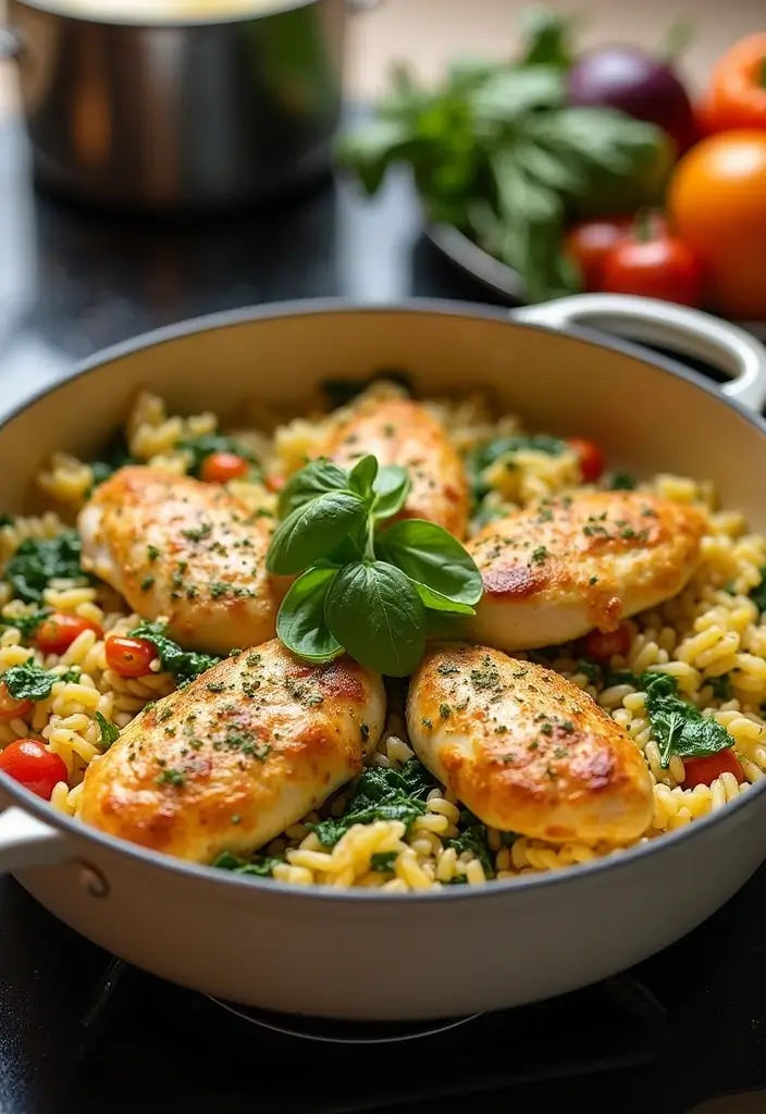 Comforting Chicken Orzo Recipes: Pasta Soups and Casseroles - 4. One-Pot Chicken Orzo with Spinach