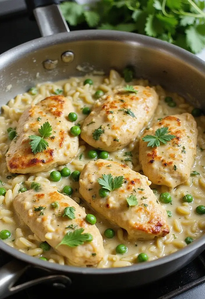 Comforting Chicken Orzo Recipes: Pasta Soups and Casseroles - 6. Creamy Chicken Orzo Skillet