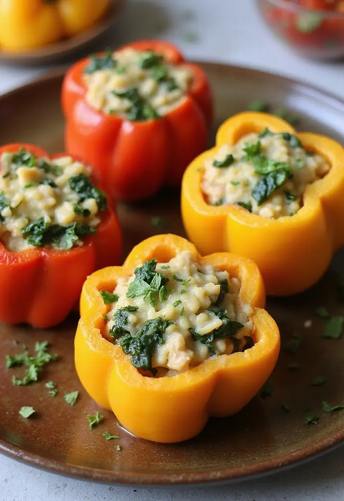 Comforting Chicken Orzo Recipes: Pasta Soups and Casseroles - 9. Chicken Orzo and Spinach Stuffed Peppers