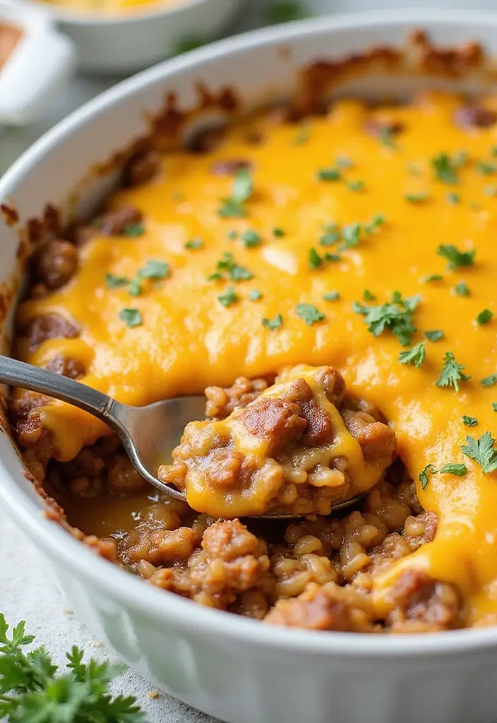 Comforting Ground Beef Casserole Recipes: Easy Oven-Baked Dinners - 1. Cheesy Beef and Rice Casserole