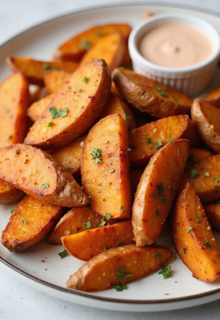 Crispy Sweet Potato Air Fryer Recipes: Healthy Fries and Chips - 6. Spicy Sweet Potato Wedges