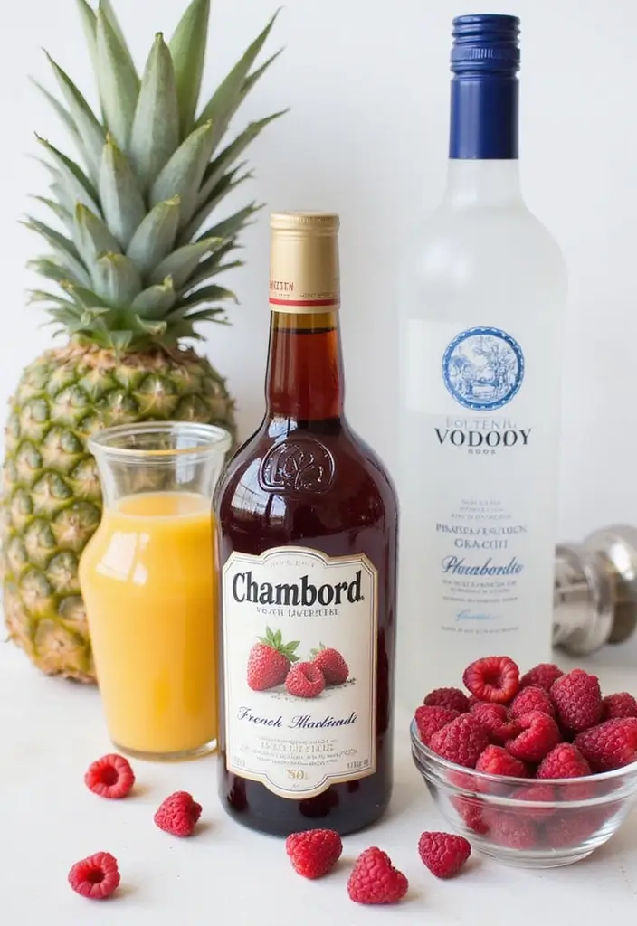 Elegant French Martini Recipe: Vodka and Chambord Mix - Ingredients List