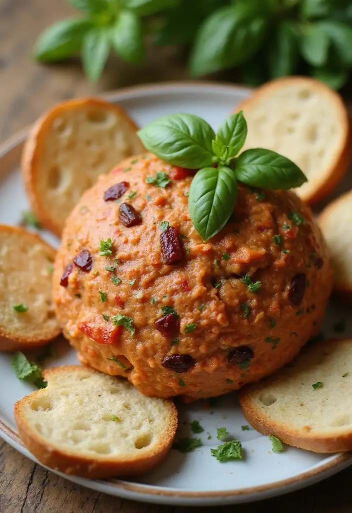 Festive Cheese Ball Recipes: Vegan Delights for Holiday Gatherings - 6. Sun-Dried Tomato and Basil Cheese Ball