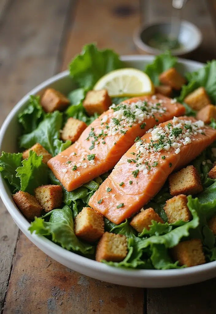 Fresh Salmon Salad Recipes: Omega-Rich Lunch Ideas - 8. Salmon Caesar Salad with Homemade Dressing