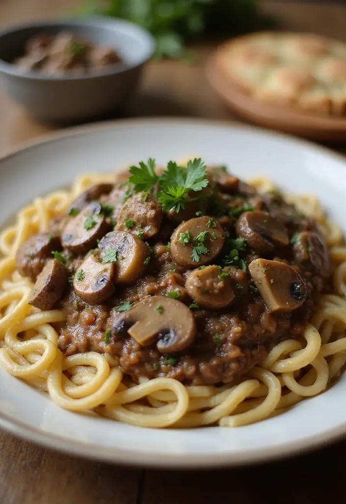 Guilt-Free Healthy Pasta Recipes: Veggie-Loaded Twists - 8. Vegan Mushroom Stroganoff