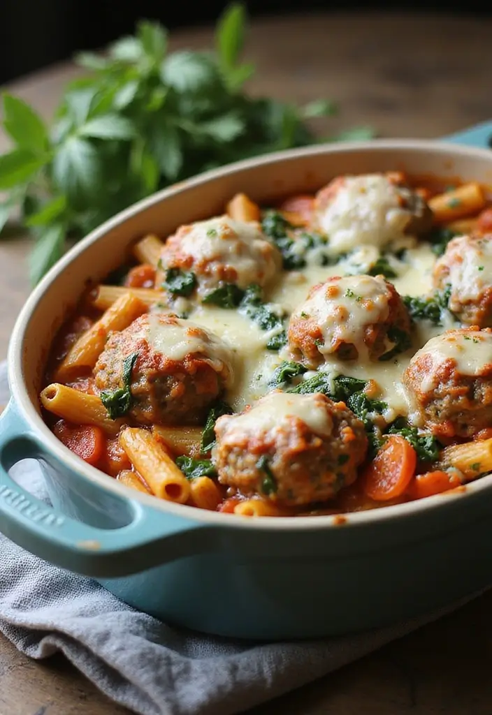 Handy Frozen Meatball Recipes: Quick Appetizers and Mains - 2. Meatball and Spinach Pasta Bake