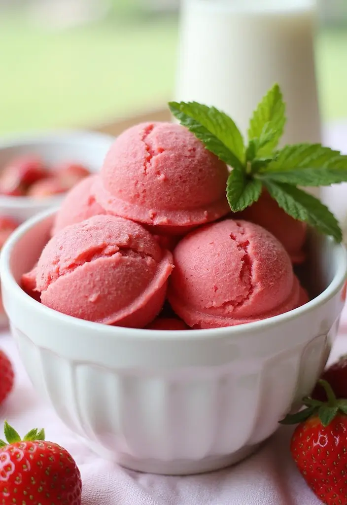 Homemade Ice Cream Recipes: Dairy-Free Churned Delights at Home - 2. Tangy Strawberry Coconut Sorbet