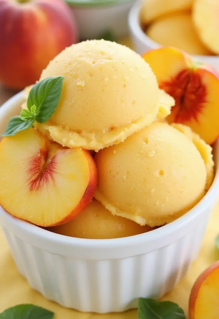 Homemade Ice Cream Recipes: Dairy-Free Churned Delights at Home - 6. Refreshing Peach Basil Sorbet