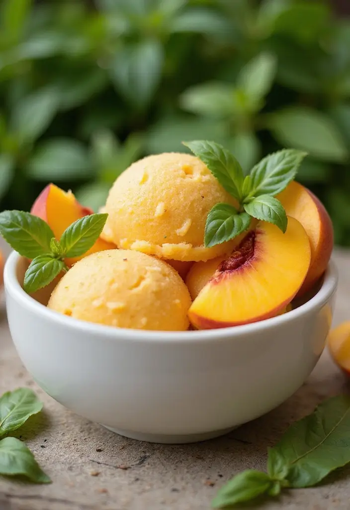 Innovative Ninja Creami Recipes: Vegan Frozen Treats - 10. Delightful Peach Basil Sorbet
