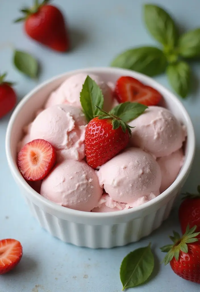 Innovative Ninja Creami Recipes: Vegan Frozen Treats - 7. Smooth Strawberry Basil Frozen Yogurt