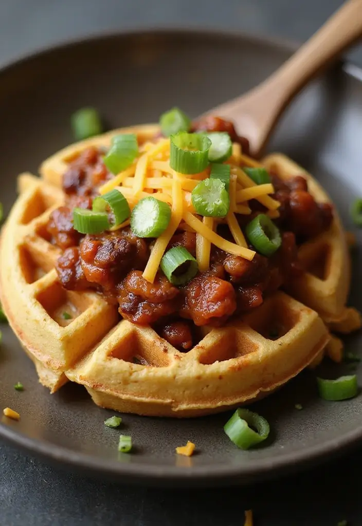 Innovative Waffle Iron Recipes: Beyond Breakfast Waffles - 2. Savory Cornbread Waffles with Chili