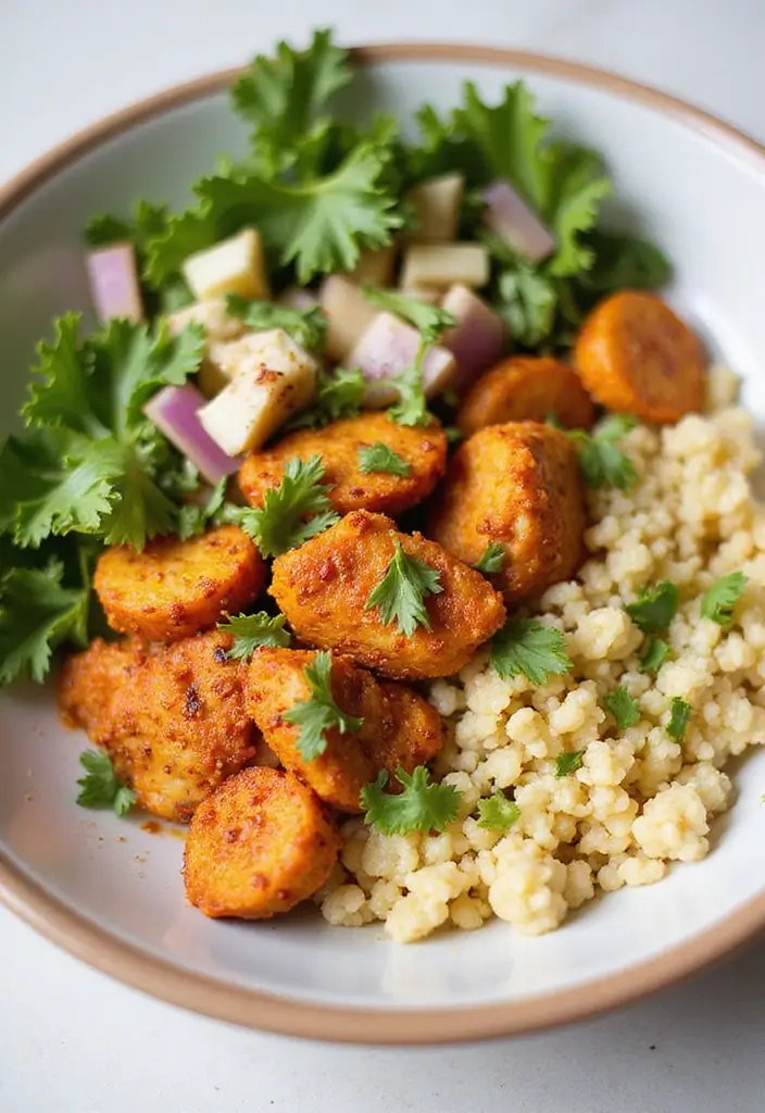 Irresistible Spiced Chicken Recipes: Curry and Tandoori Styles - 7. Spiced Chicken and Cauliflower Rice Bowl