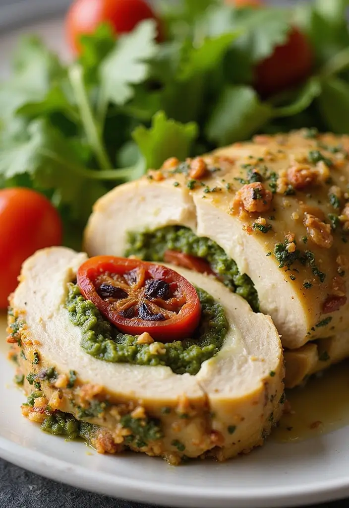 Juicy Stuffed Chicken Recipes: Flavor-Packed Poultry Dishes - 8. Pesto and Sun-Dried Tomato Stuffed Chicken