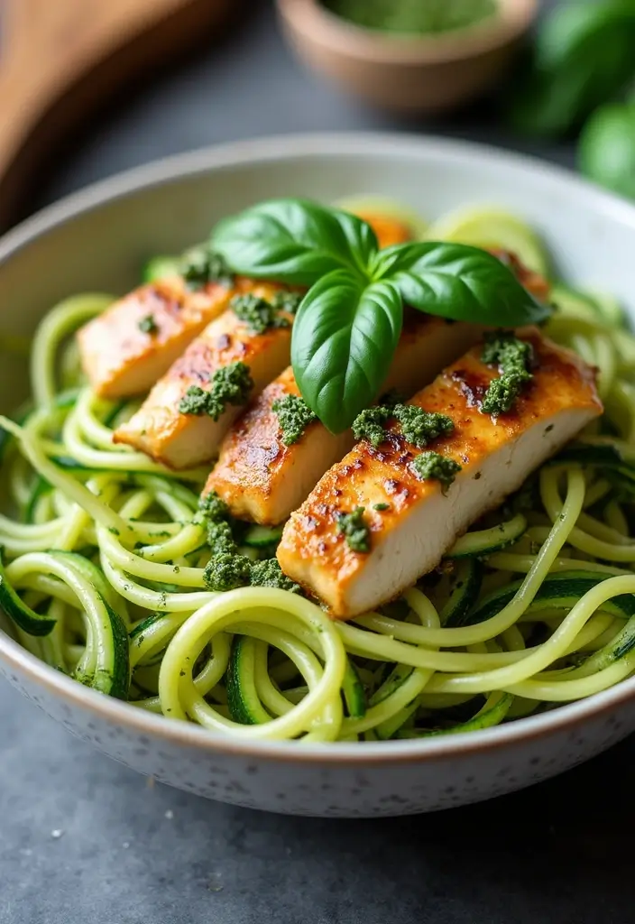 Lean High Protein Low Calorie Recipes: Fitness-Focused Meals - 8. Zucchini Noodles with Pesto Chicken