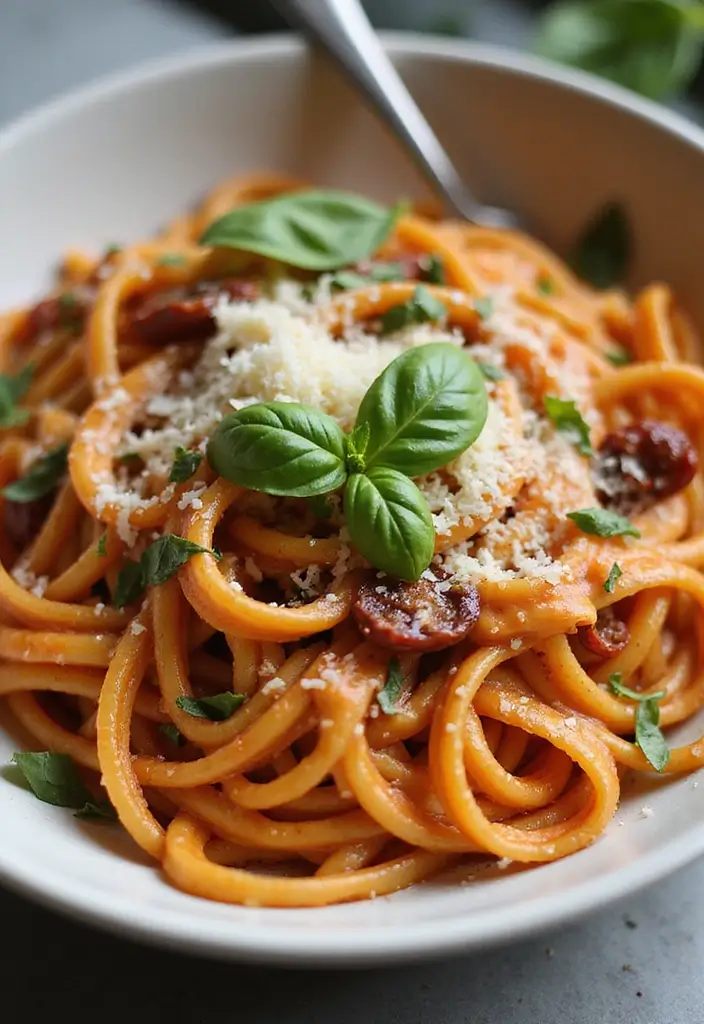 Luxurious Creamy Pasta Recipes: Indulgent Sauces for Any Noodle - 7. Sun-Dried Tomato and Basil Cream Pasta
