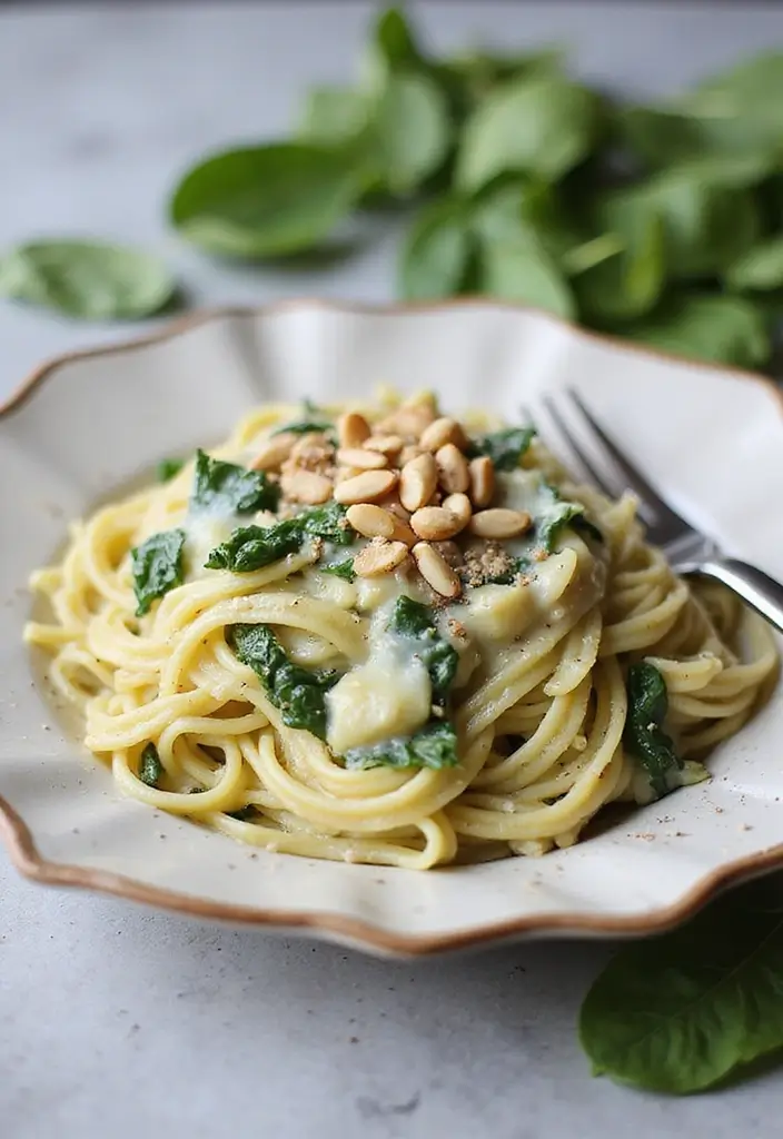 Rich Alfredo Pasta Recipes: Creamy Fettuccine Favorites - 3. Spinach and Artichoke Vegan Alfredo