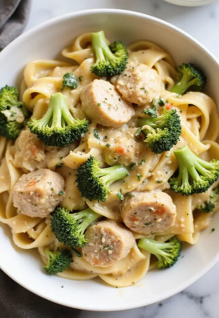 Savory Chicken Sausage Recipes: Lighter Alternative Links - 7. Chicken Sausage and Broccoli Alfredo