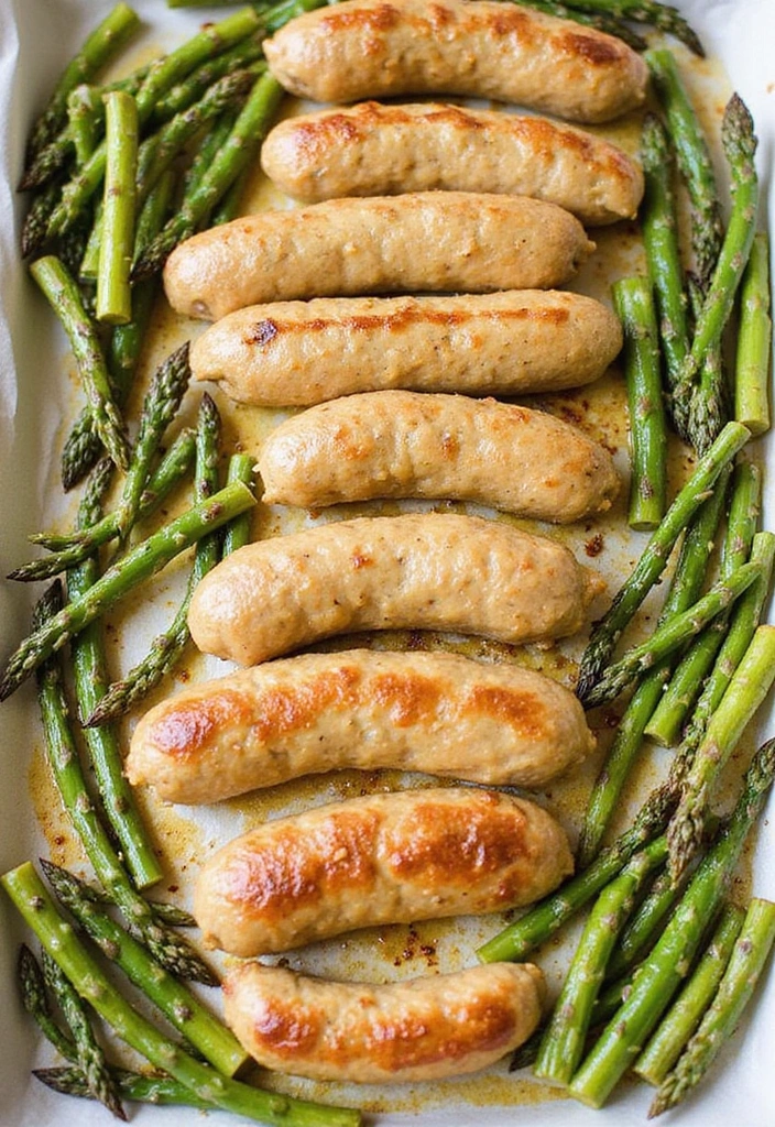 Savory Chicken Sausage Recipes: Lighter Alternative Links - 9. Lemon Garlic Chicken Sausage and Asparagus Bake