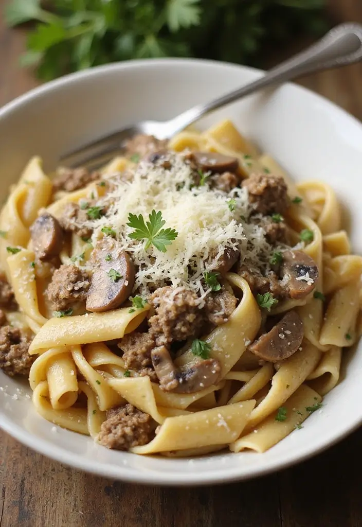 Savory Ground Pork Recipes: Asian and Italian Twists - 4. Creamy Ground Pork and Mushroom Pasta