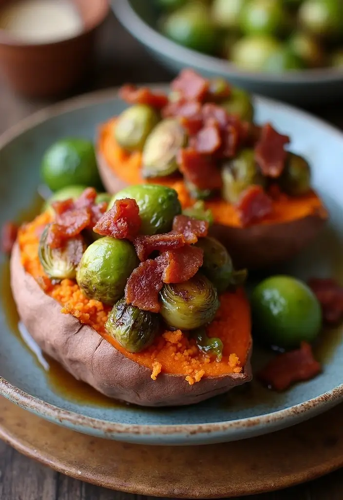Smoky Brussels Sprout Recipes with Bacon: Veggie Side Upgrades - 9. Brussels Sprouts and Bacon Stuffed Sweet Potatoes