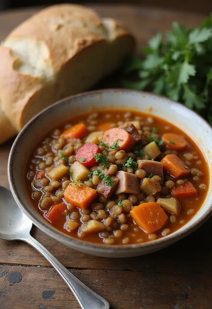 Thrifty Leftover Ham Recipes: Casseroles and Soups - 9. Savory Ham and Lentil Stew