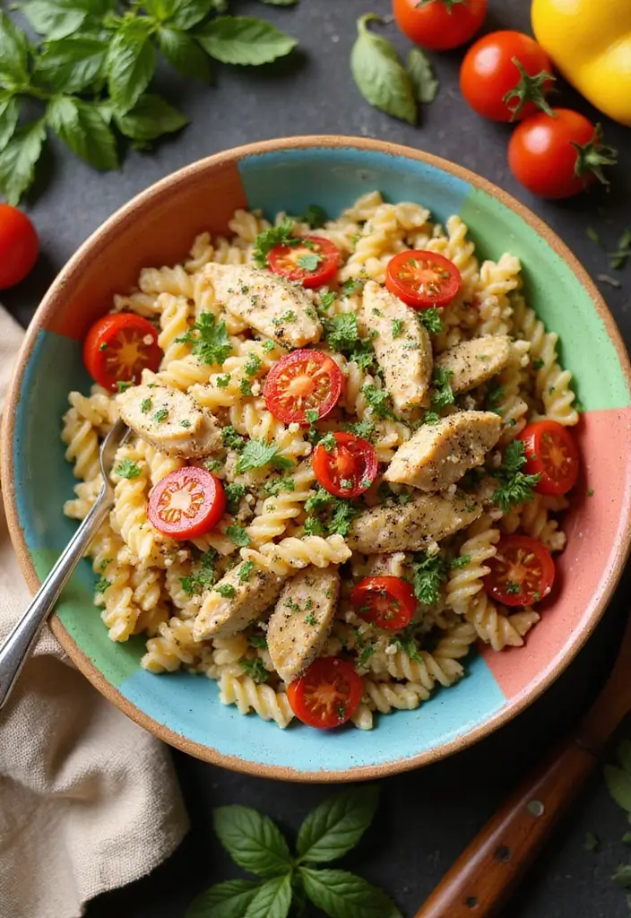 Twisty Chicken Pasta Recipes: Hearty Italian-Inspired Dinners - 9. Mediterranean Chicken Pasta Salad