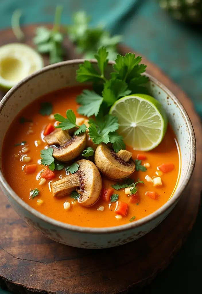 Velvety Cream of Mushroom Soup Recipes: Cozy and Earthy Flavors - 7. Thai Coconut Curry Mushroom Soup
