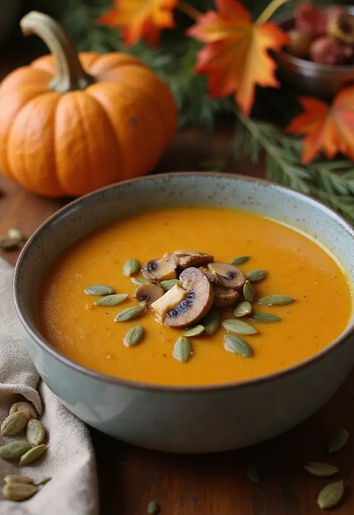 Velvety Cream of Mushroom Soup Recipes: Cozy and Earthy Flavors - 8. Pumpkin and Mushroom Soup