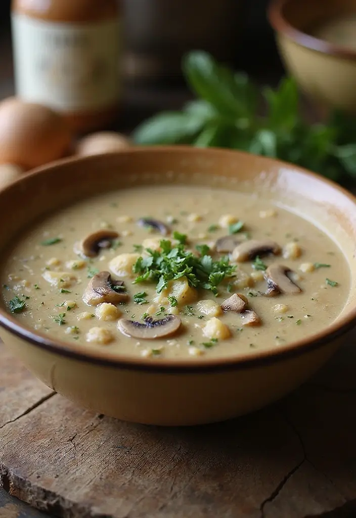 Velvety Cream of Mushroom Soup Recipes: Cozy and Earthy Flavors - 9. Garlic and Herb Mushroom Chowder