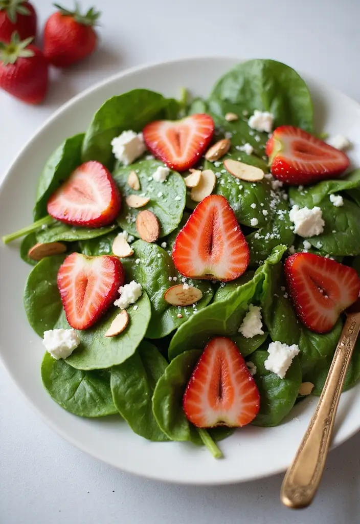 Vibrant Healthy Salad Recipes: Nutrient-Packed Bowls - 5. Spinach and Strawberry Salad with Almonds