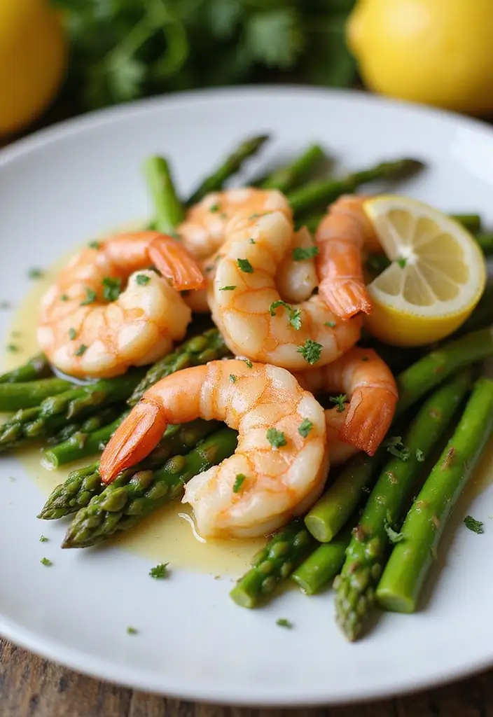 Wholesome Healthy Shrimp Recipes: Low-Cal Seafood Options - 1. Garlic Lemon Shrimp with Asparagus