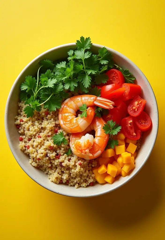 Wholesome Healthy Shrimp Recipes: Low-Cal Seafood Options - 8. Lemon Herb Shrimp Quinoa Bowls