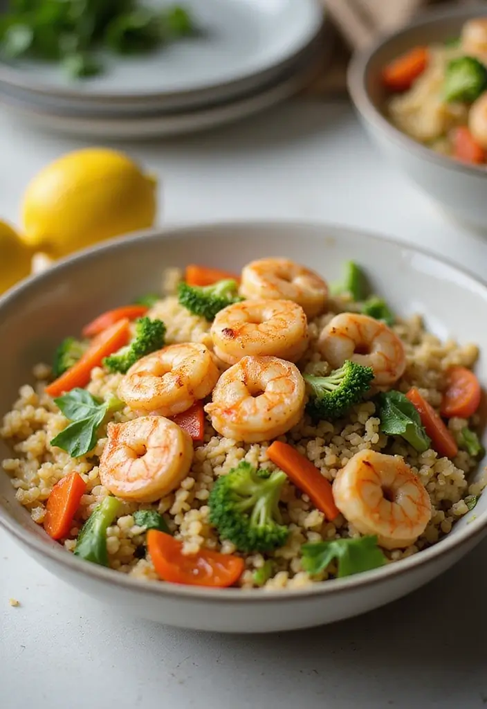 Wholesome Healthy Shrimp Recipes: Low-Cal Seafood Options - 9. Shrimp and Cauliflower Rice Stir-fry