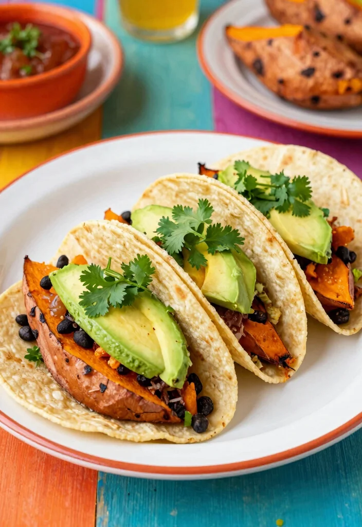 16 Easy Vegetarian 7-Day Diet Plans for Beginners - 10. Sweet Potato and Black Bean Tacos 1