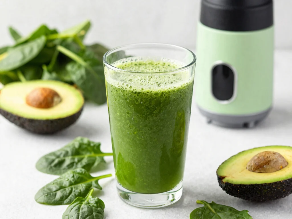 16 Fresh Juice Portable Blender Recipes On-the-Go - 10. Avocado Spinach Power Juice 1