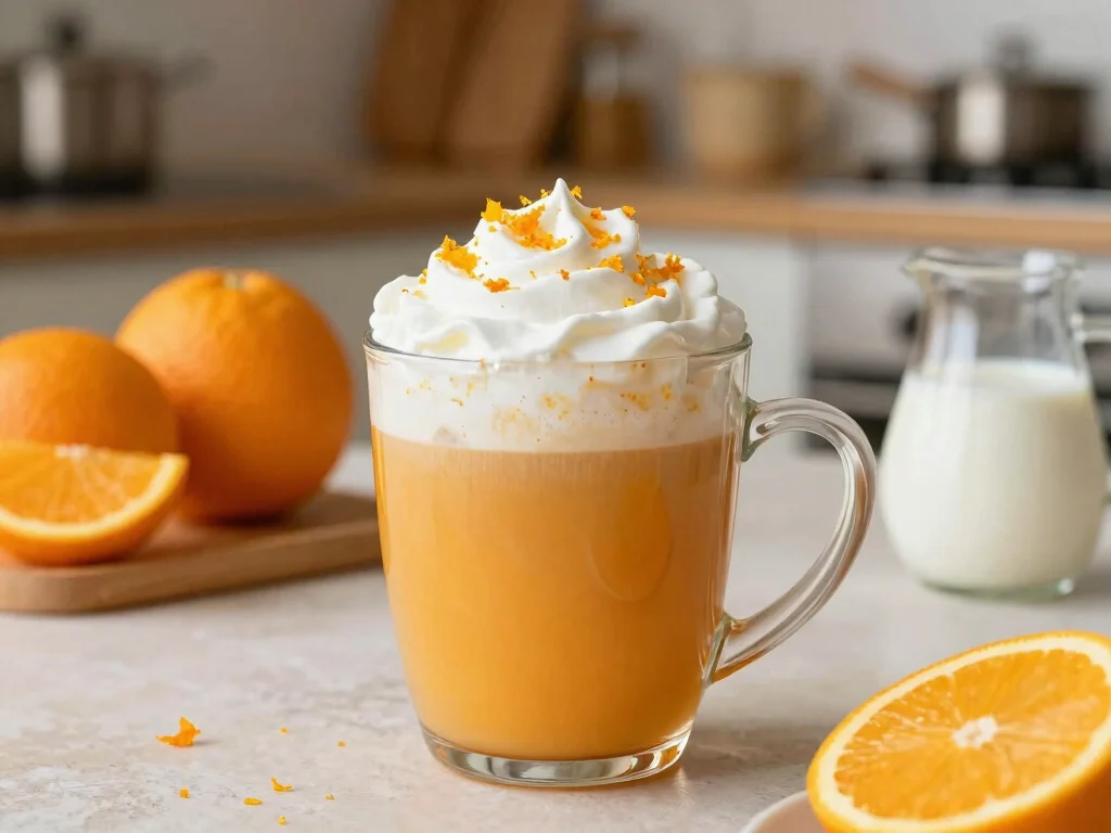 16 Hot Orange Juice Drink Recipes (Comforting & Unique) - 14. Sweet Orange Cream Latte 1