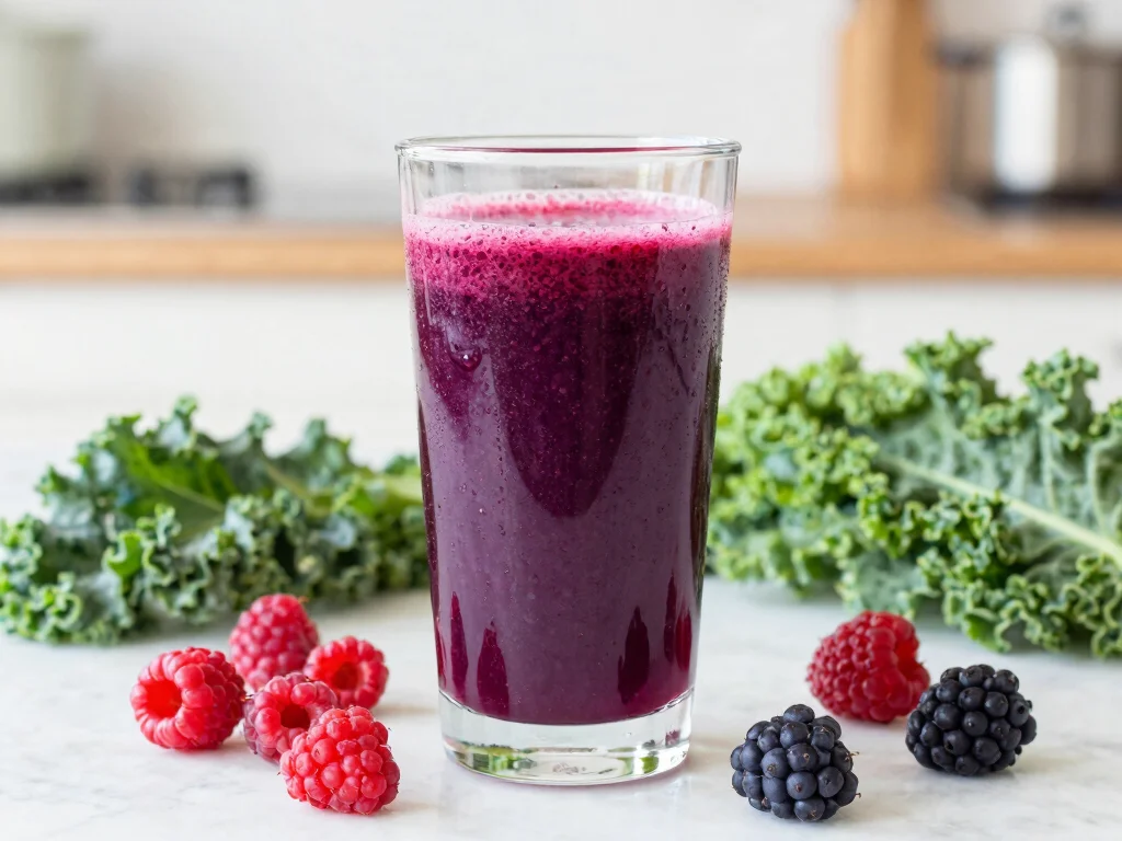 16 Kale Juice Recipes for Daily Greens - 10. Kale Berry Bliss Juice 1