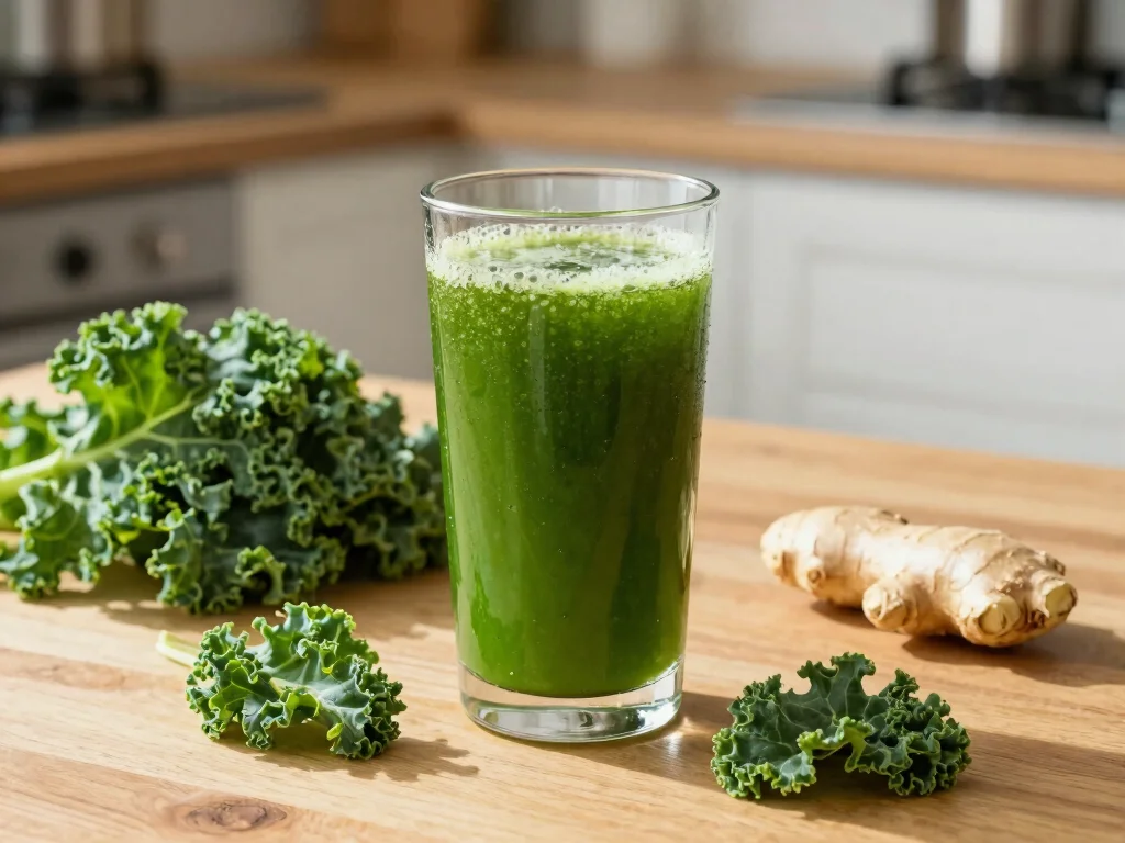 16 Kale Juice Recipes for Daily Greens - 14. Kale and Ginger Zing Juice 1