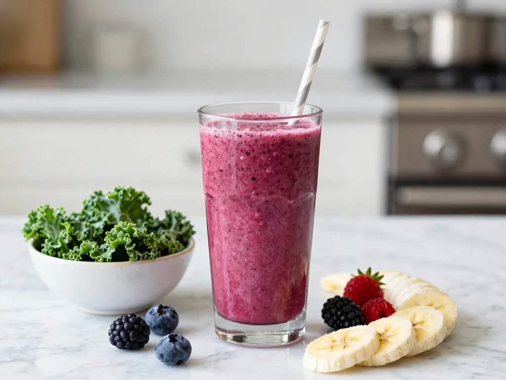 16 Kale Juice Recipes for Daily Greens - 4. Berry Kale Smoothie Juice 1