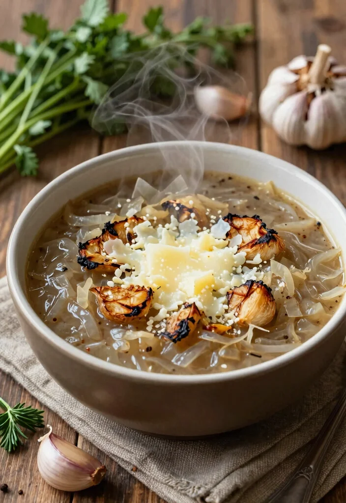 16 Rich & Comforting Vegetarian French Onion Soup Recipes - 12. French Onion Soup with Roasted Garlic 1