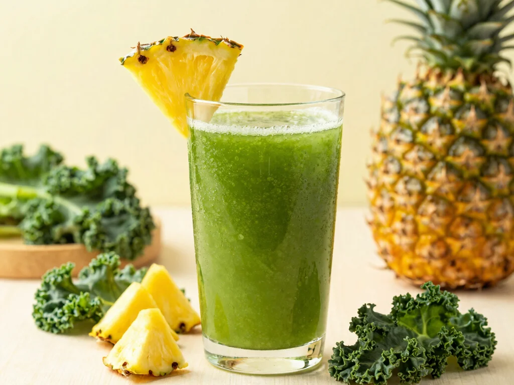 17 Juice Recipes & Their Benefits (Healthy Guide) - 9. Pineapple Kale Power Juice 1
